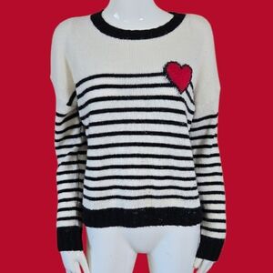 Rails Black and White Crew Neck Sweater with Heart Detail